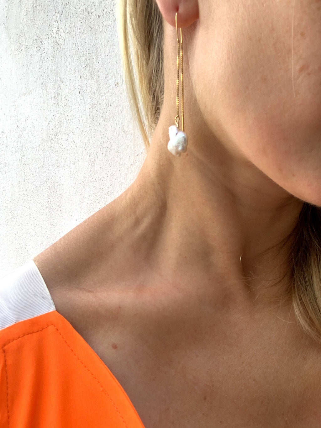 Single keshi pearl and gold plated silver drop earrings, chain earrings