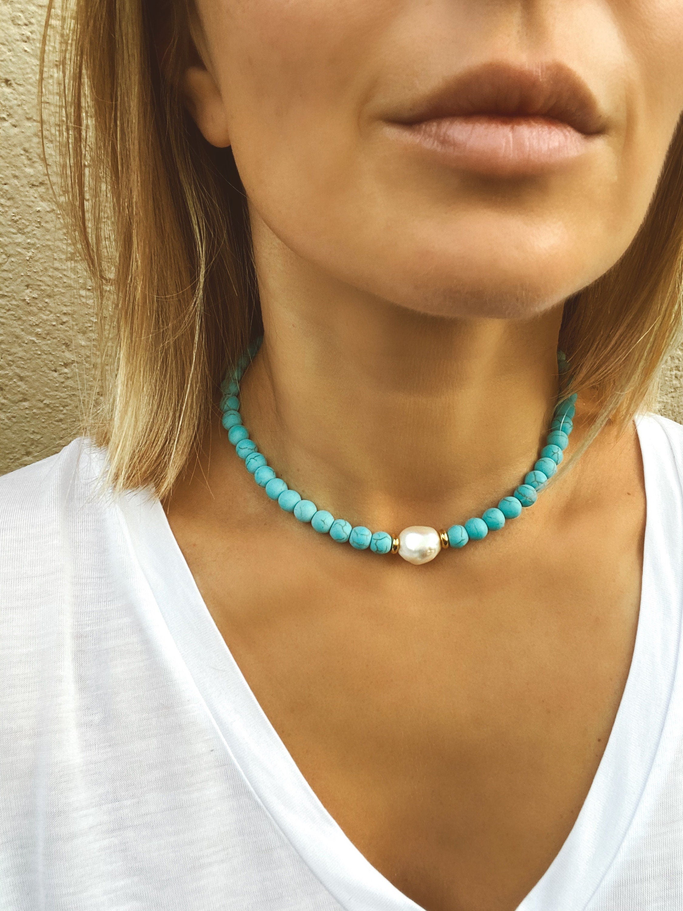 Turquoise and pearl necklace