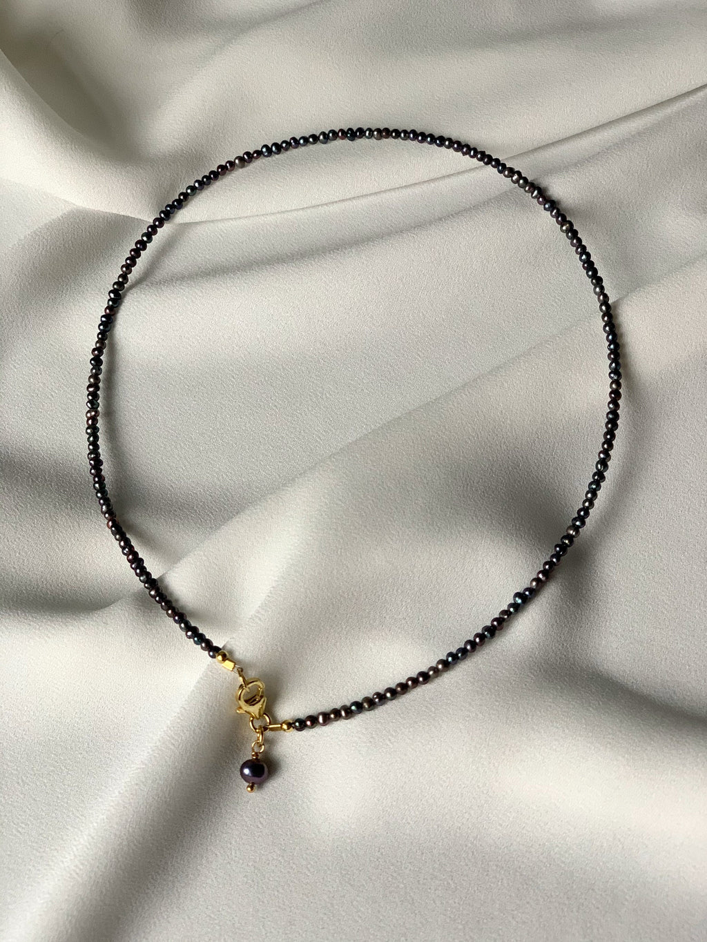 Black mini pearl necklace, genuine pearls, gold filled 925 silver or solid 18k gold
