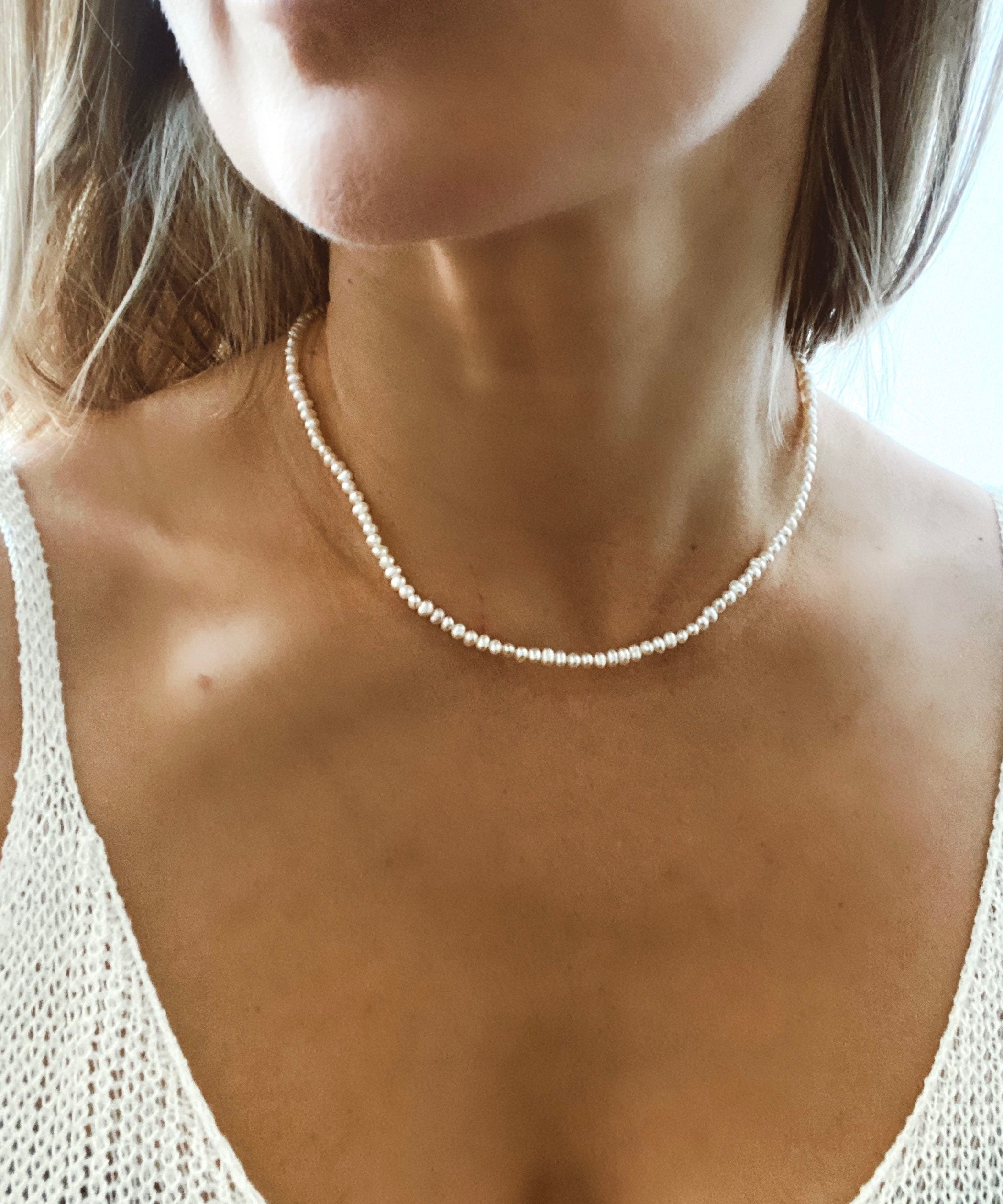 Tiny pearl necklace red chili pendant