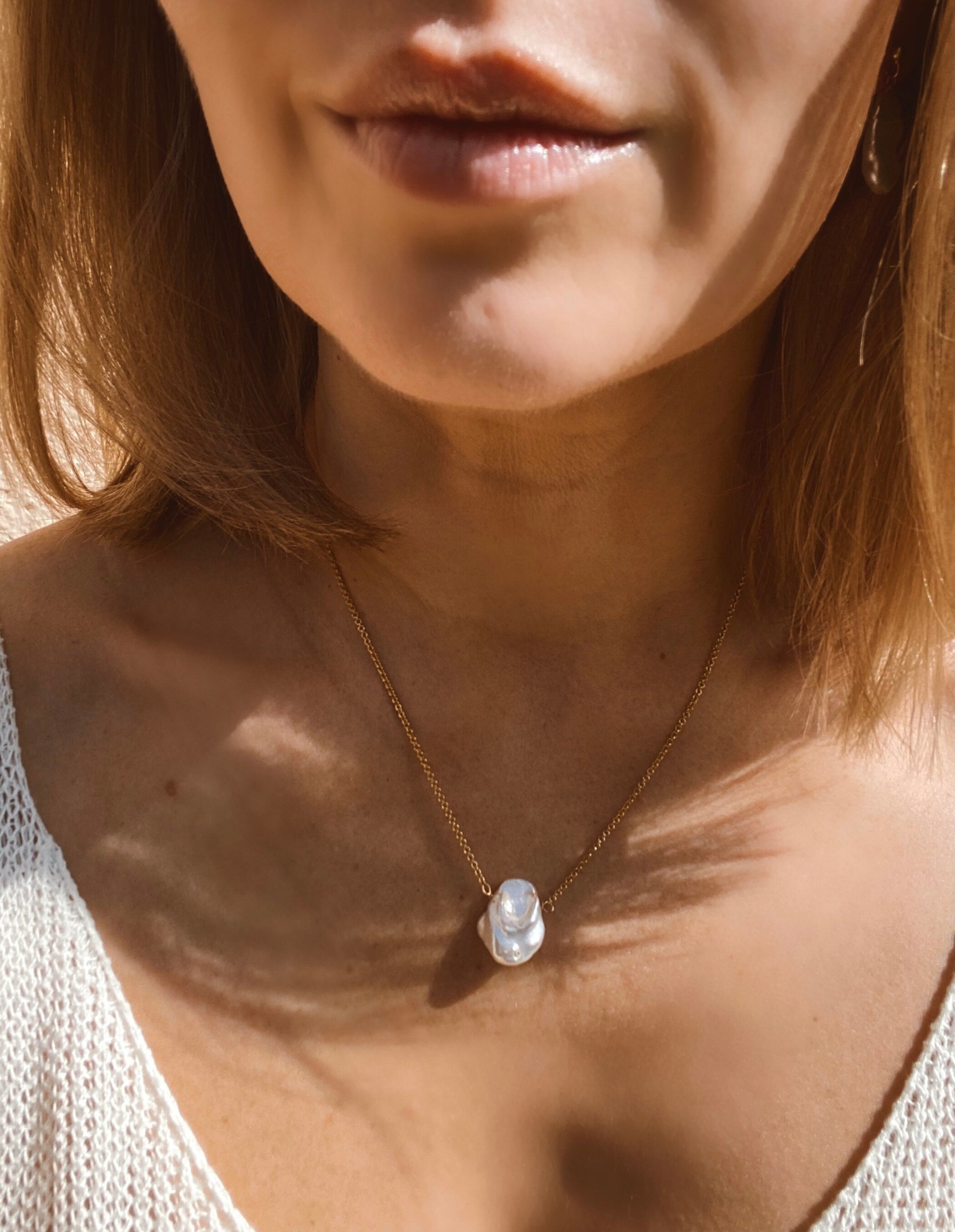 Single keshi pearl necklace, gold filled 925 silver chain, gift for her