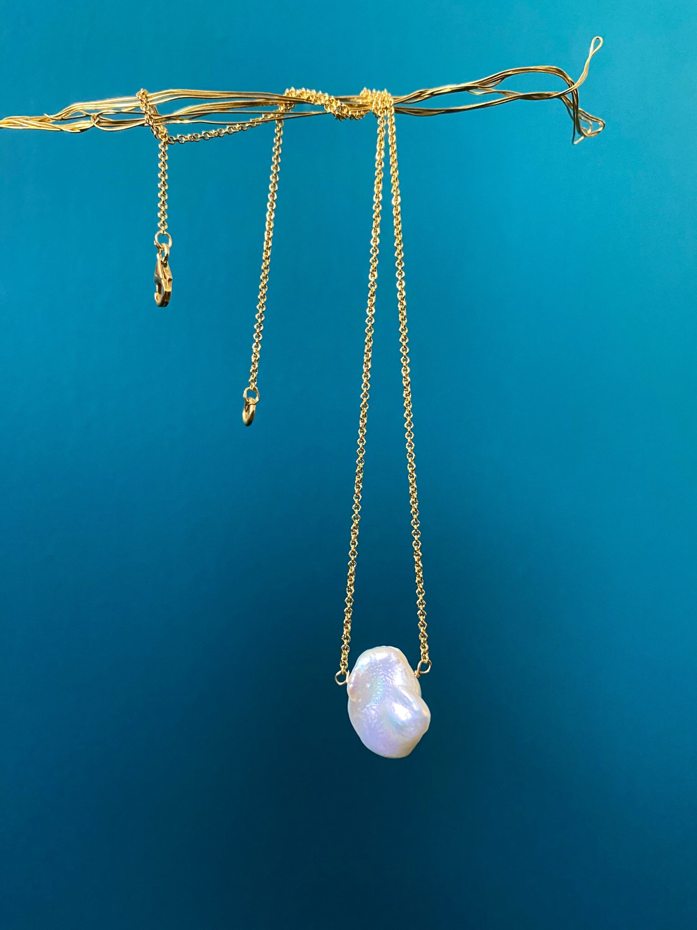 Single keshi pearl necklace, gold filled 925 silver chain, gift for her
