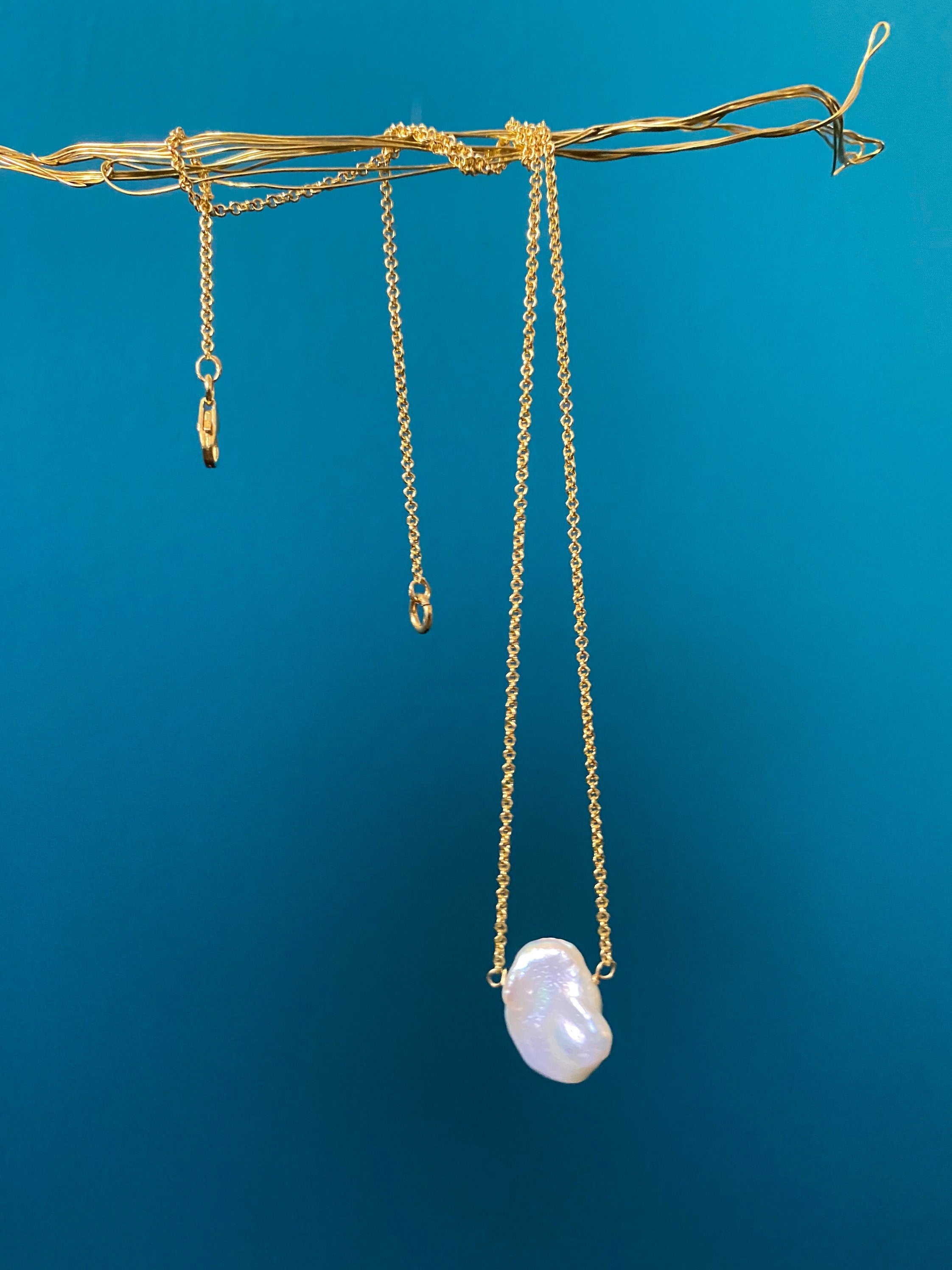 Single keshi pearl necklace, gold filled 925 silver chain, gift for her