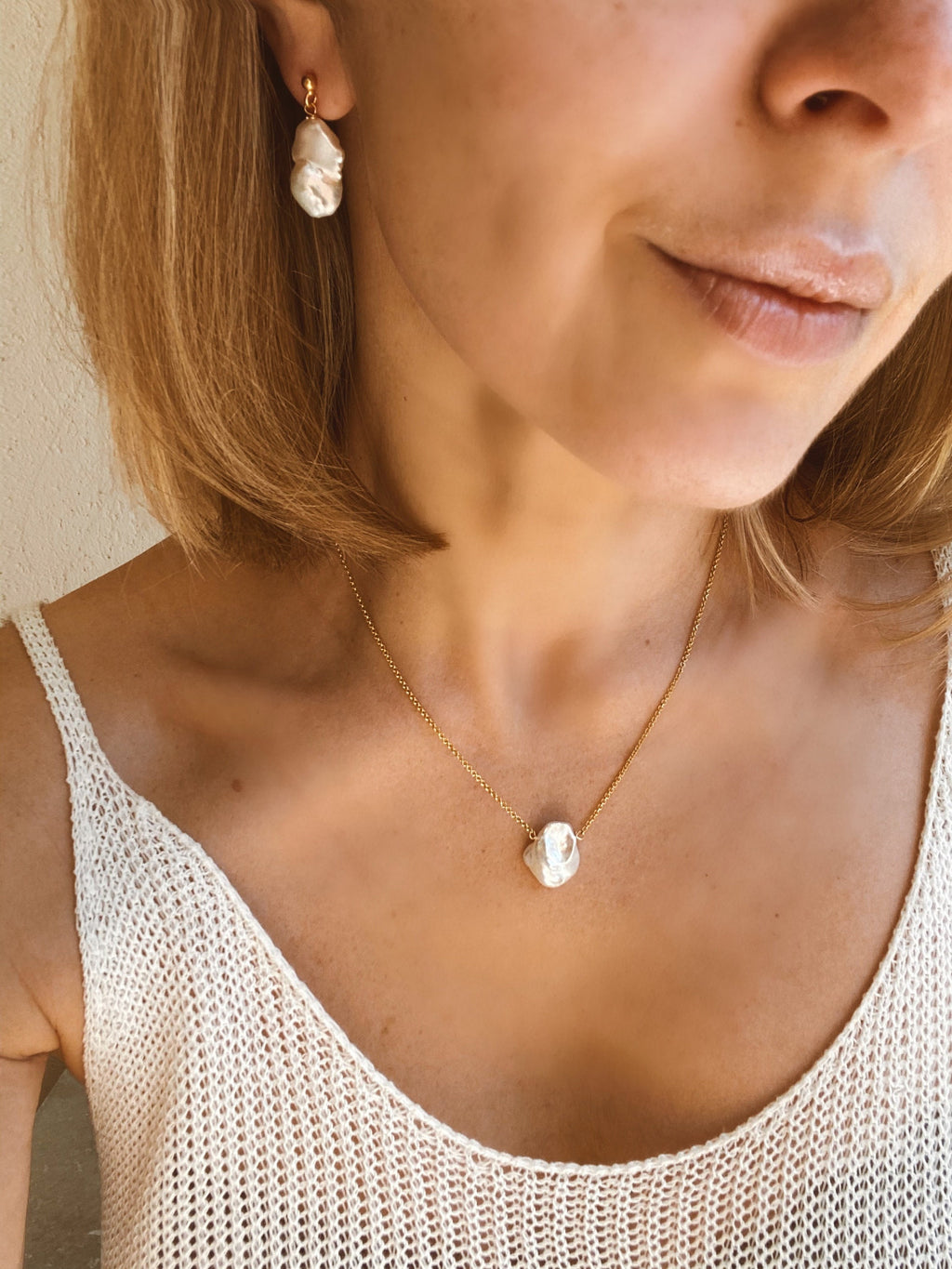 Single keshi pearl necklace, gold filled 925 silver chain, gift for her