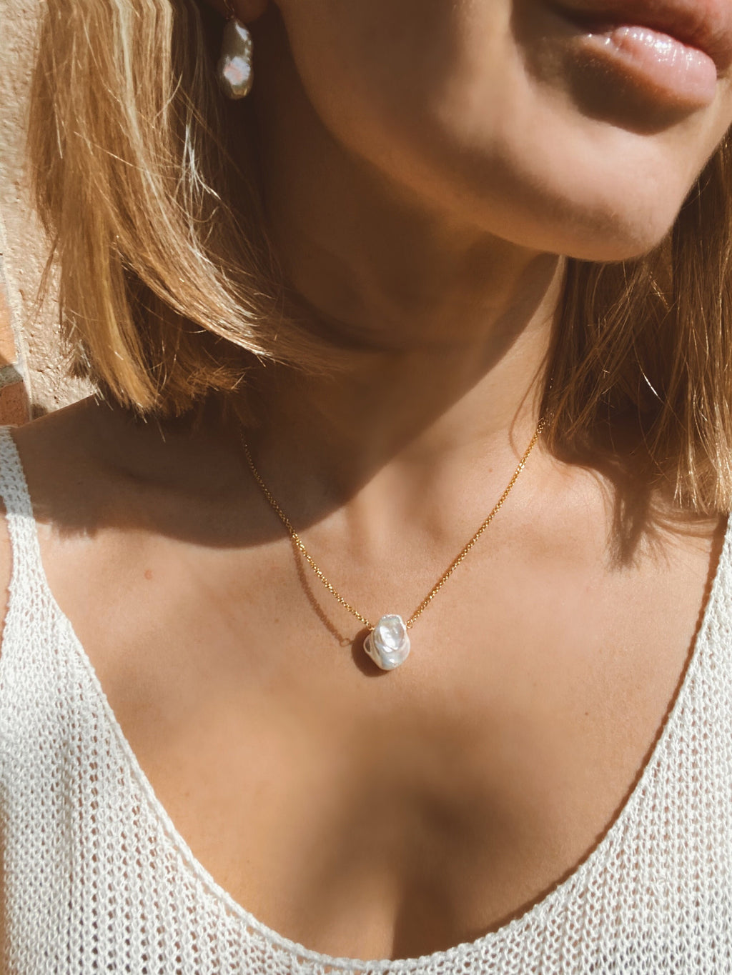 Single keshi pearl necklace, gold filled 925 silver chain, gift for her