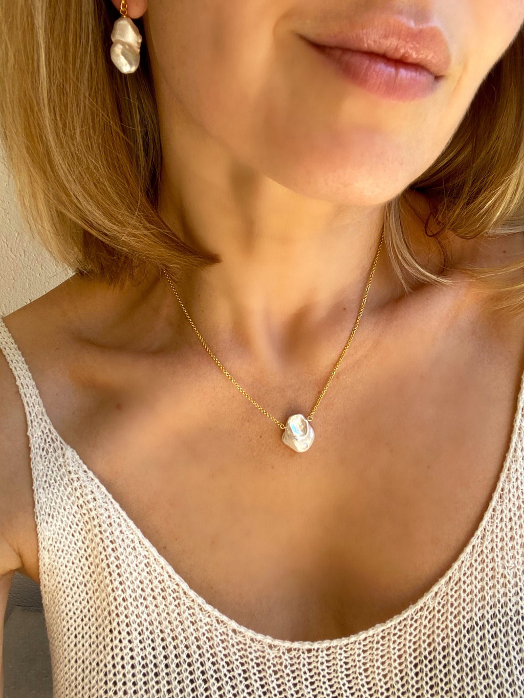 Single keshi pearl necklace, gold filled 925 silver chain, gift for her