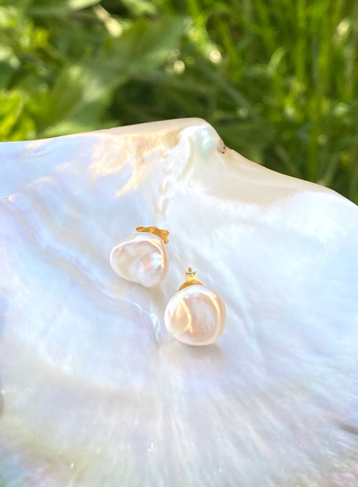 Keshi pearl stud earrings, baroque pearl studs, gold filled