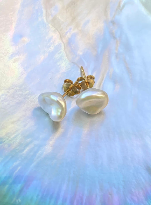 Keshi pearl stud earrings, baroque pearl studs, gold filled