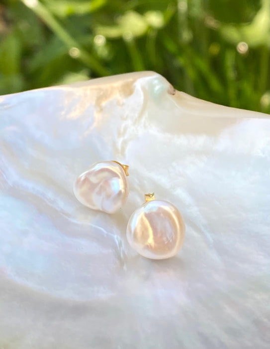Keshi pearl stud earrings, baroque pearl studs, gold filled