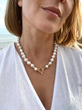 Edison white pearls and gold vermeil necklace with toggle closure