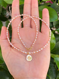 Pink fresh water pearls chain with, gold vermeil shell pendant, pink mini pearl necklace