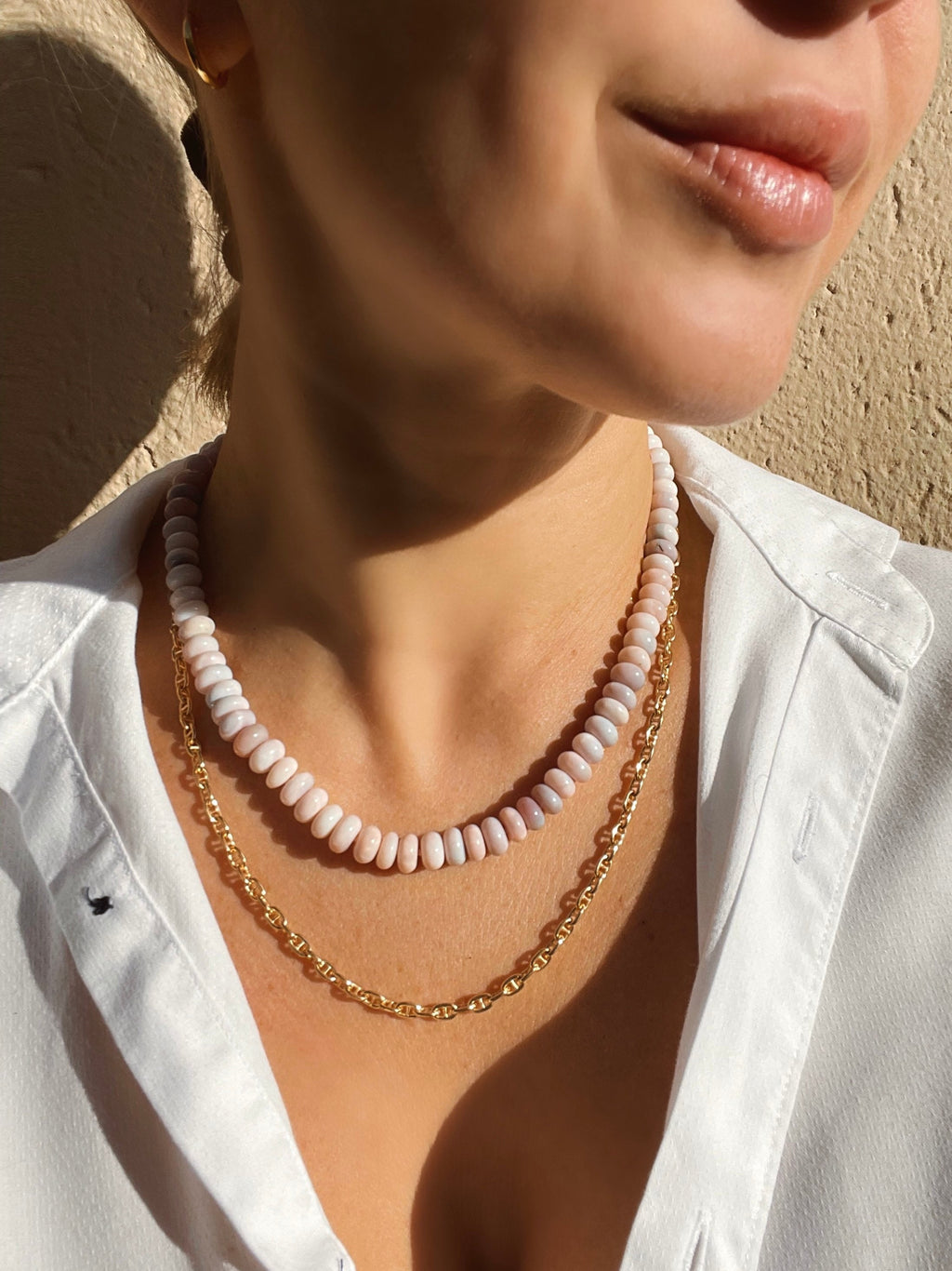 Lavender opal hand knotted beaded necklace with magnetic clasp