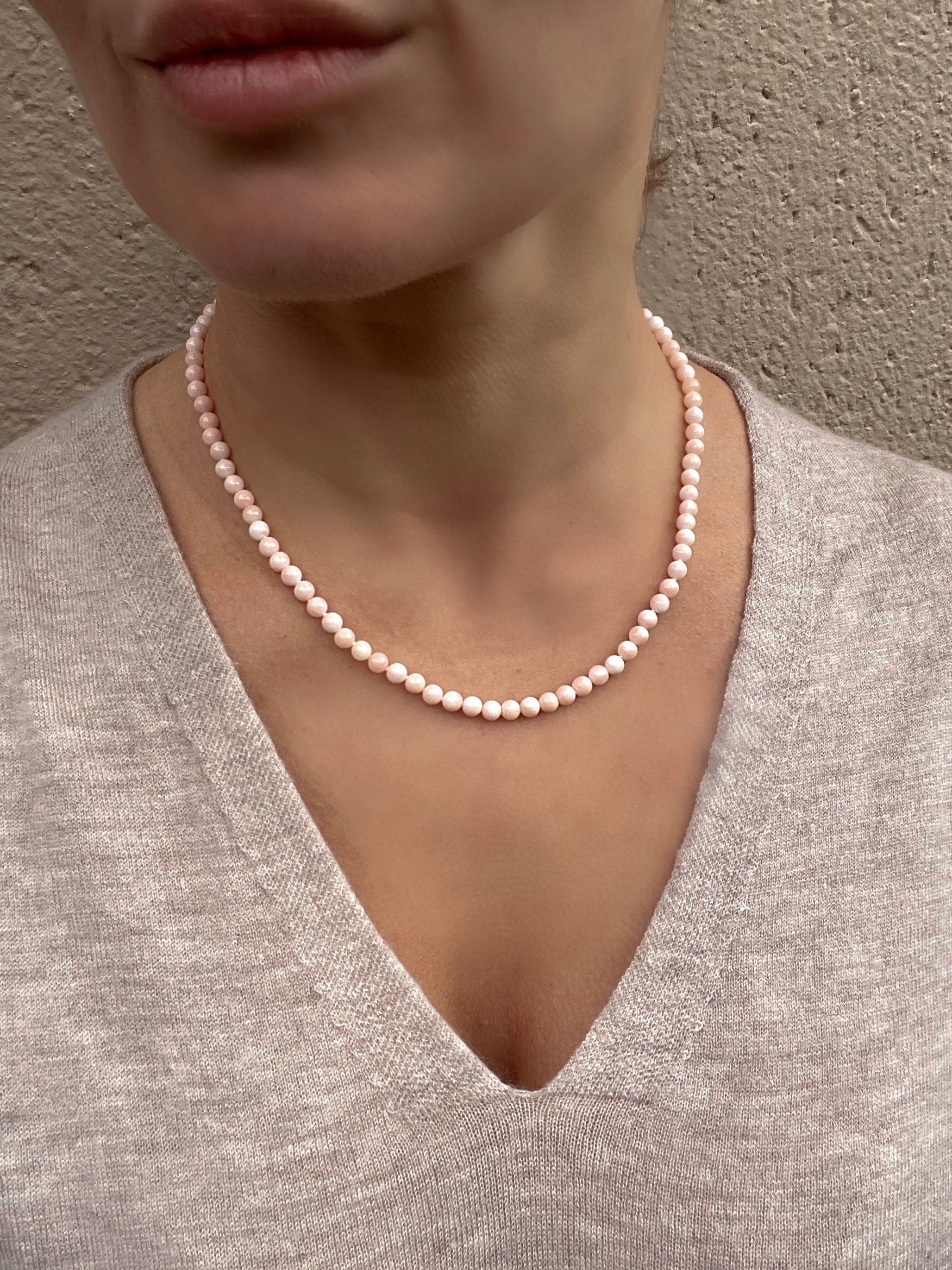 Genuine angel skin coral necklace "Piel de Angel" with solid gold 18k clasp, precious coral from Japan beaded necklace