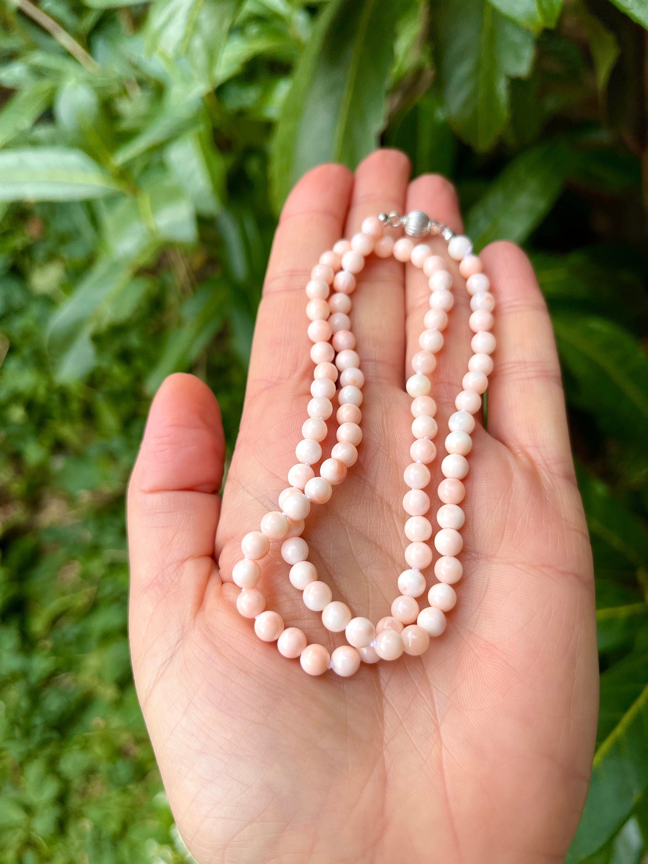 Genuine angel skin coral necklace "Piel de Angel" with solid gold 18k clasp, precious coral from Japan beaded necklace