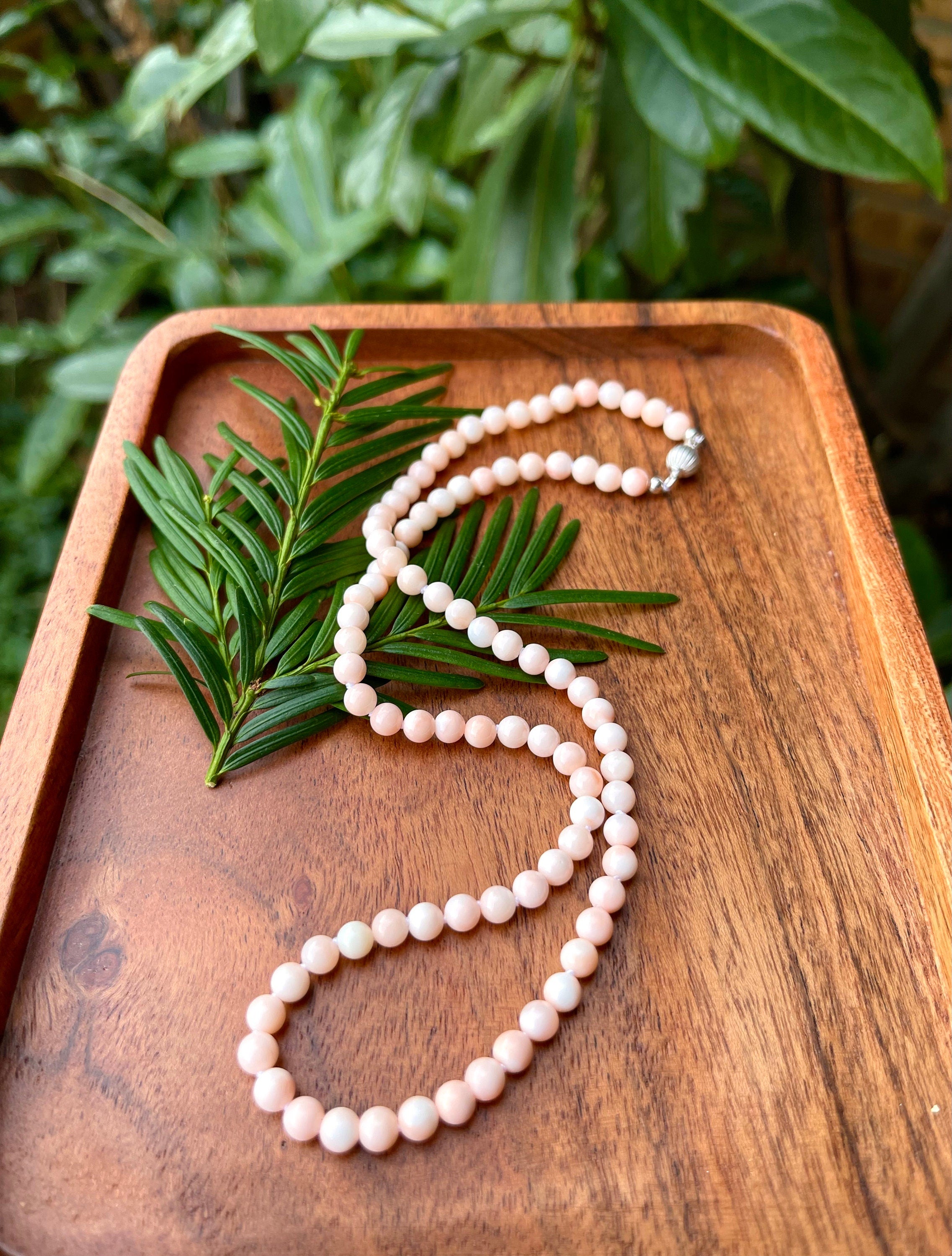 Genuine angel skin coral necklace "Piel de Angel" with solid gold 18k clasp, precious coral from Japan beaded necklace