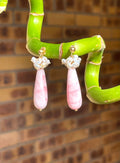 Gemstone cluster earrings, pink chalcedony and keshi pearls drop earrings