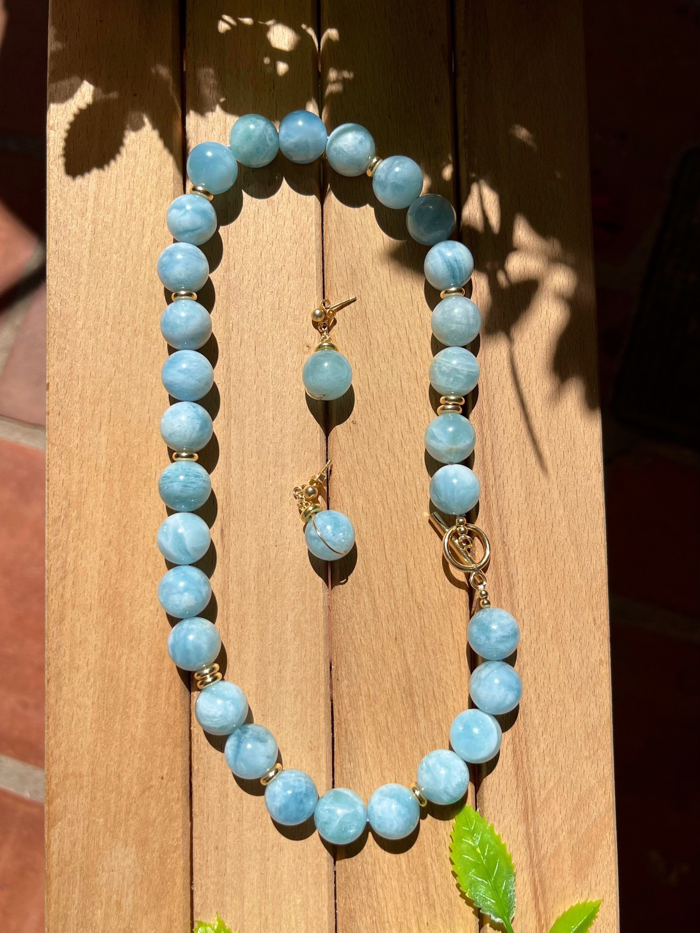 Chunky aquamarine gumball beaded necklace, oversized genuine aquamarine necklace