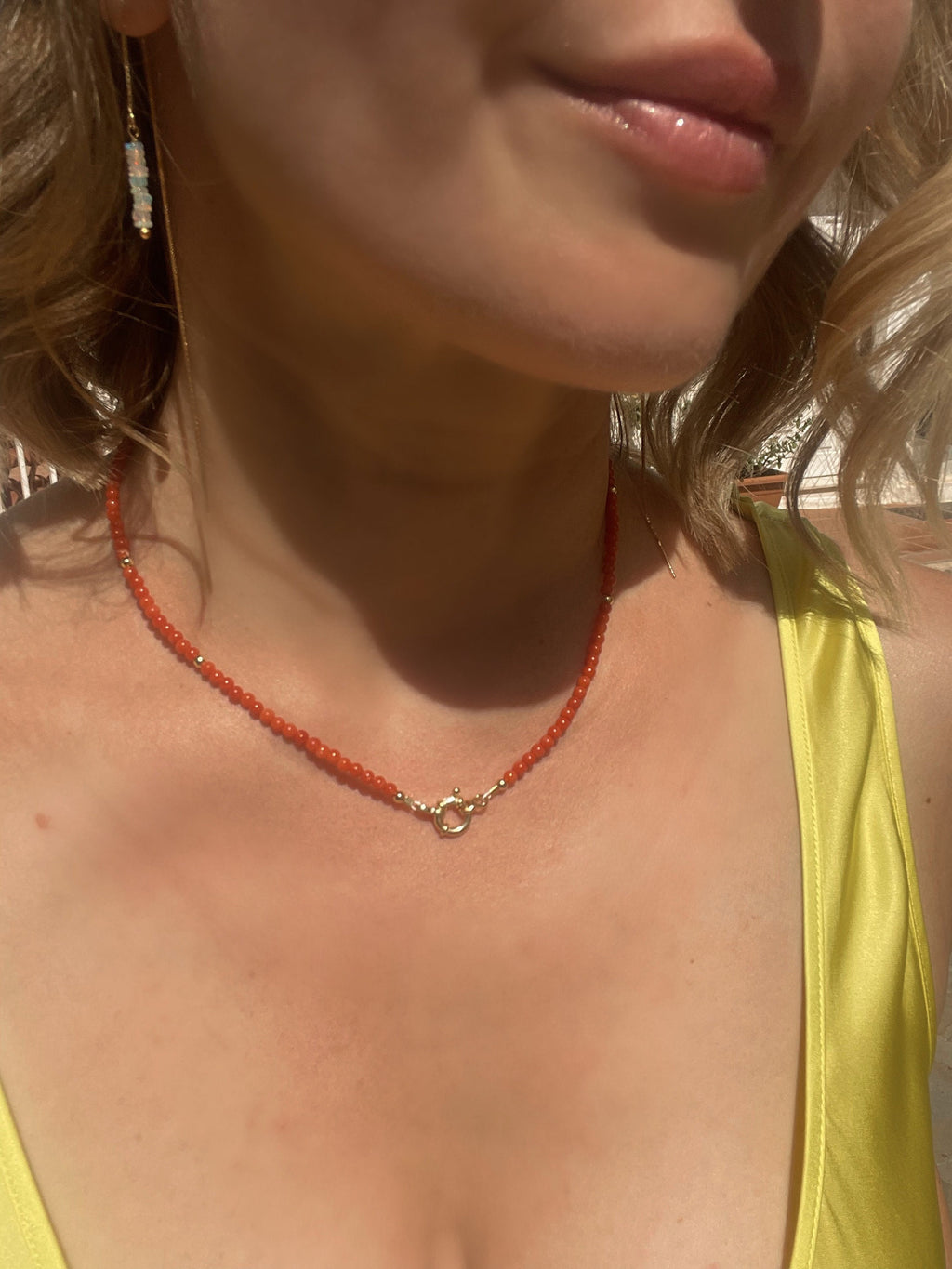 Mediterranean coral beaded necklace, minimalist jewelry, precious red coral necklace