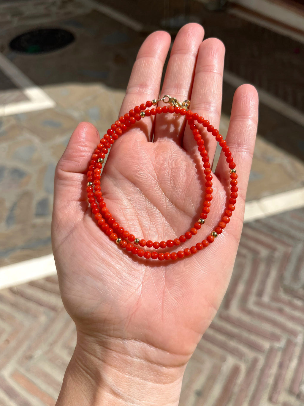 Mediterranean coral beaded necklace, minimalist jewelry, precious red coral necklace