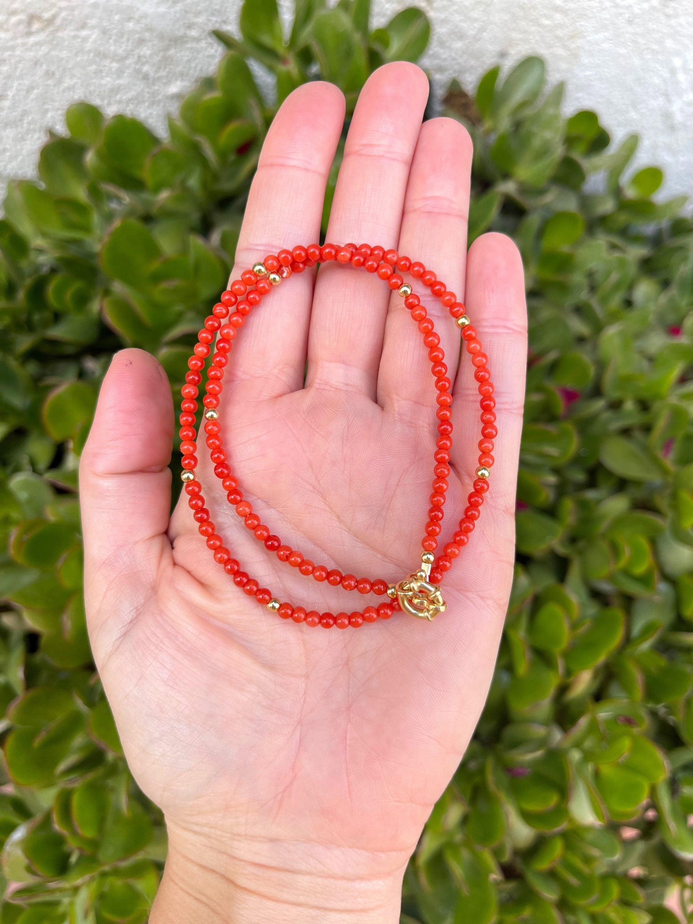 Mediterranean coral beaded necklace, minimalist jewelry, precious red coral necklace