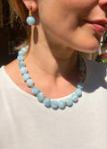 Chunky aquamarine gumball beaded necklace, oversized genuine aquamarine necklace