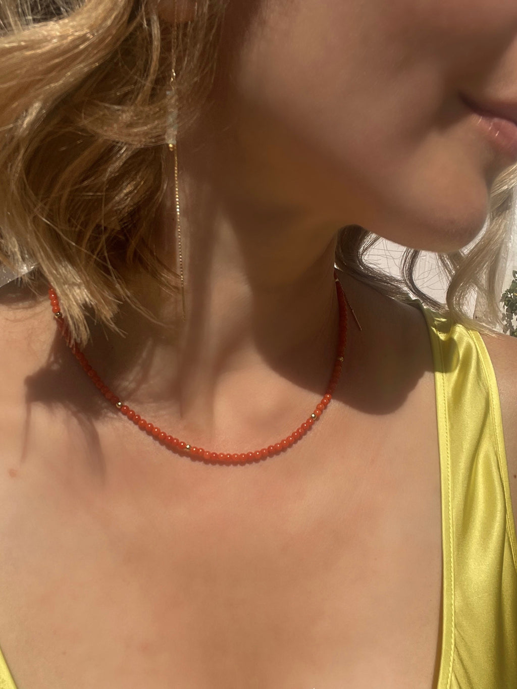 Mediterranean coral beaded necklace, minimalist jewelry, precious red coral necklace