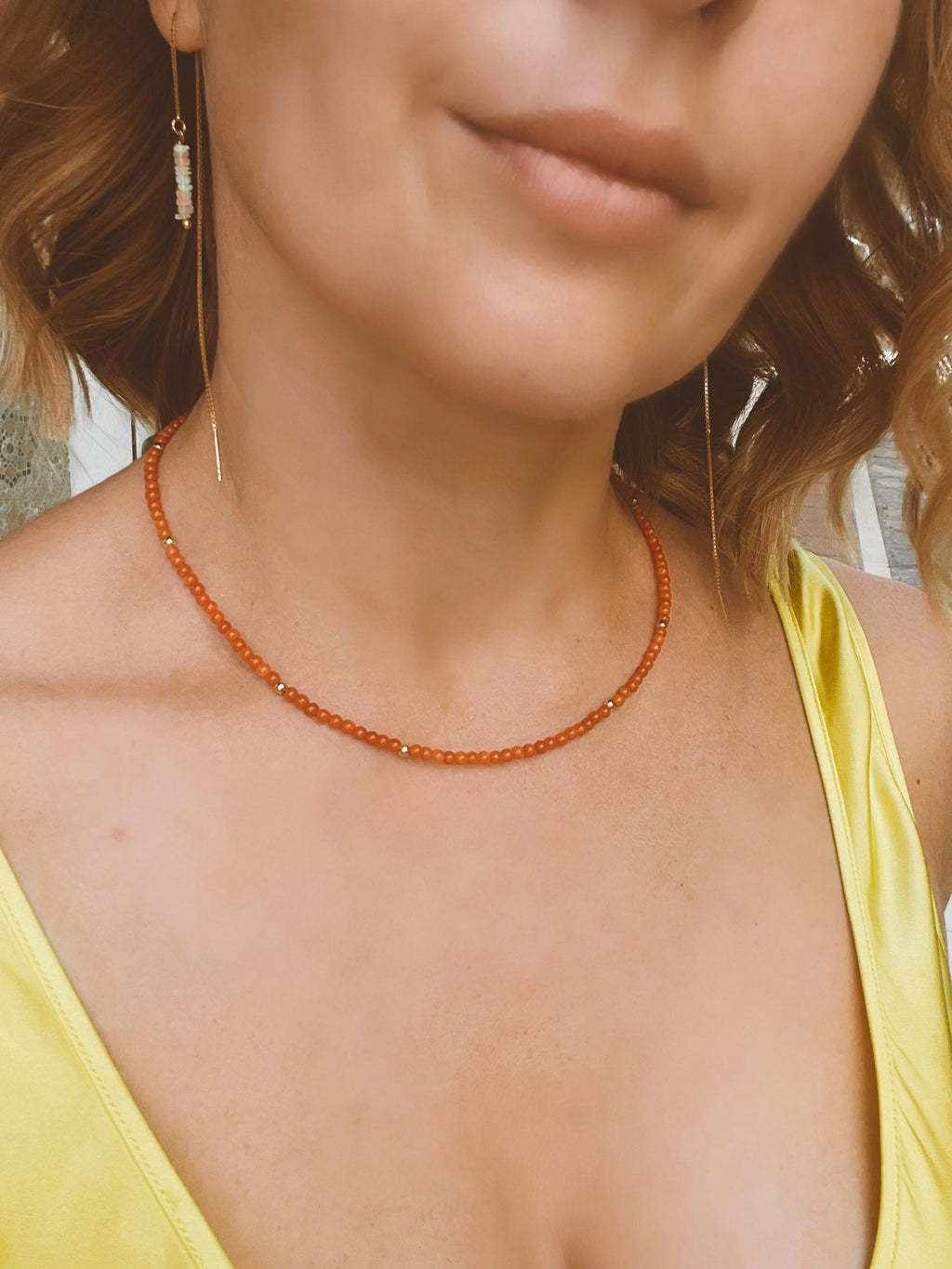Mediterranean coral beaded necklace, minimalist jewelry, precious red coral necklace