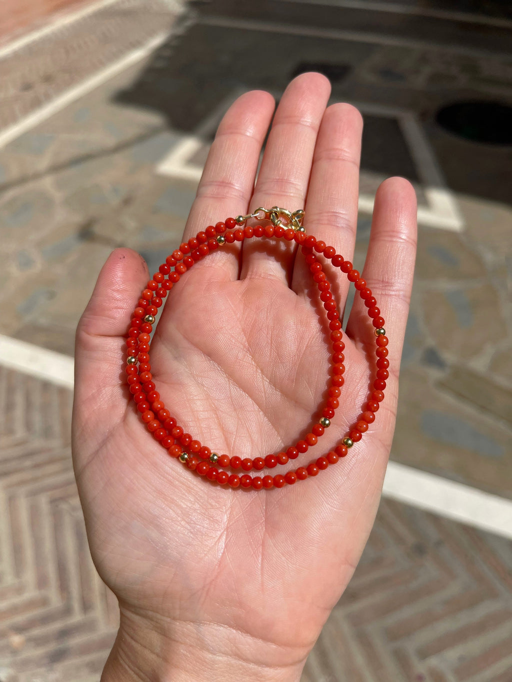 Mediterranean coral beaded necklace, minimalist jewelry, precious red coral necklace