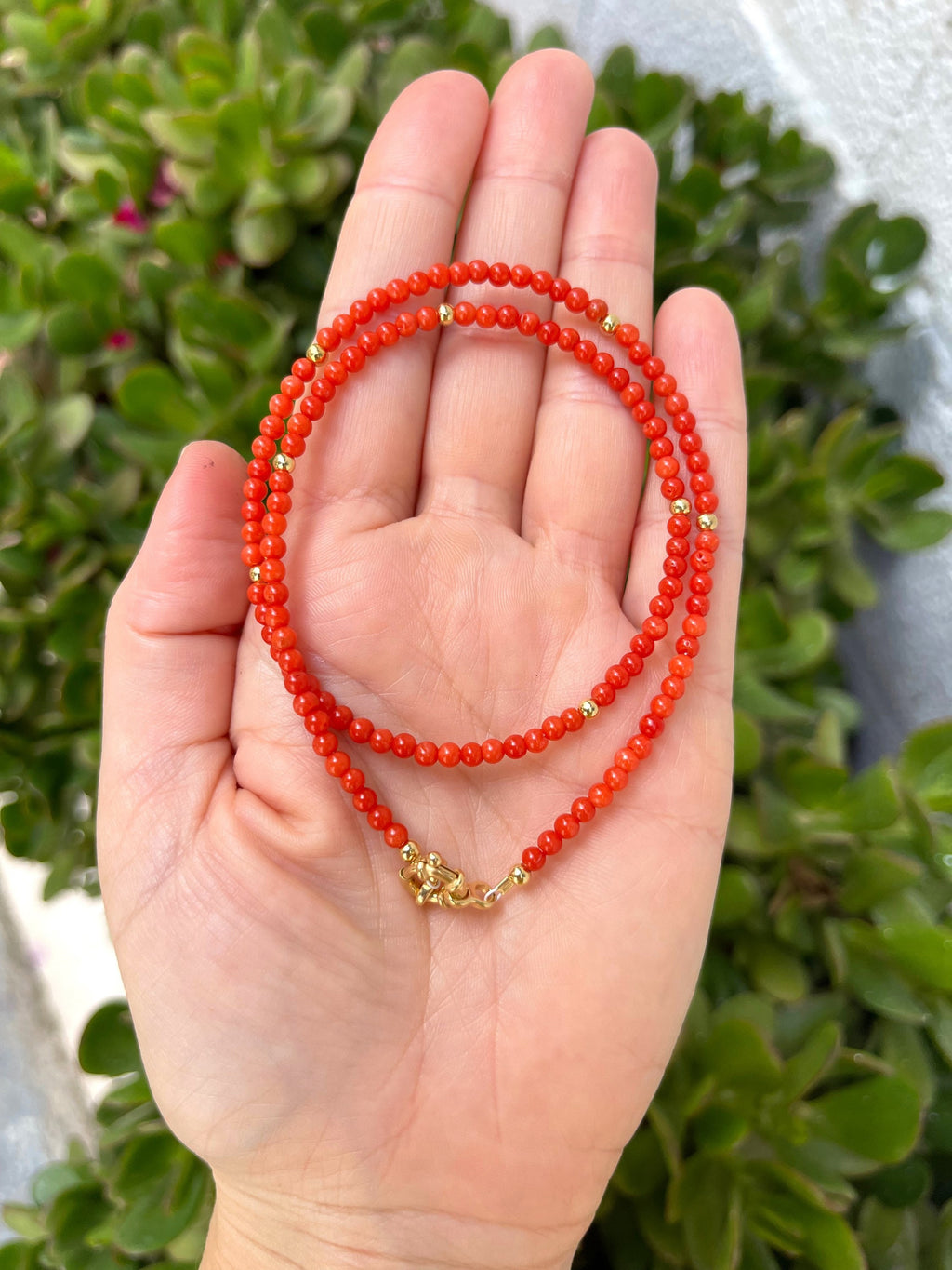 Mediterranean coral beaded necklace, minimalist jewelry, precious red coral necklace