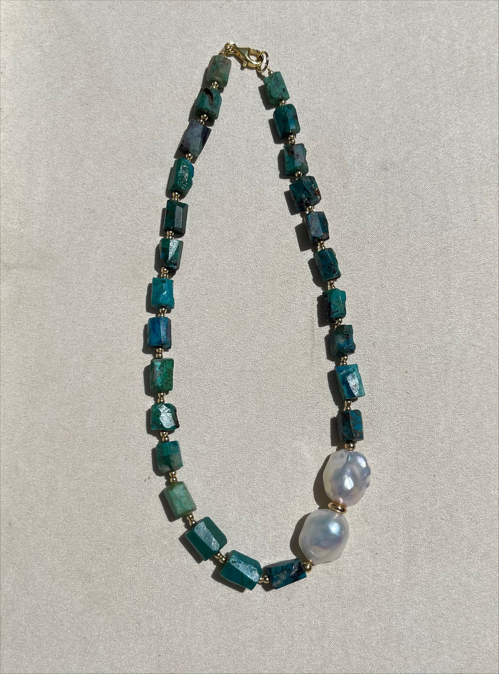 Baroque Chrysocolla and Pearl Statement Necklace