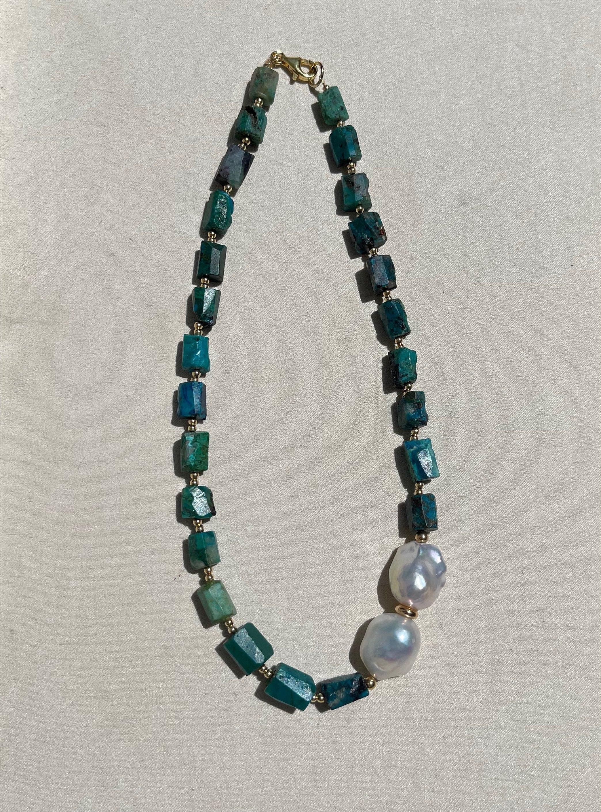 Baroque Chrysocolla and Pearl Statement Necklace