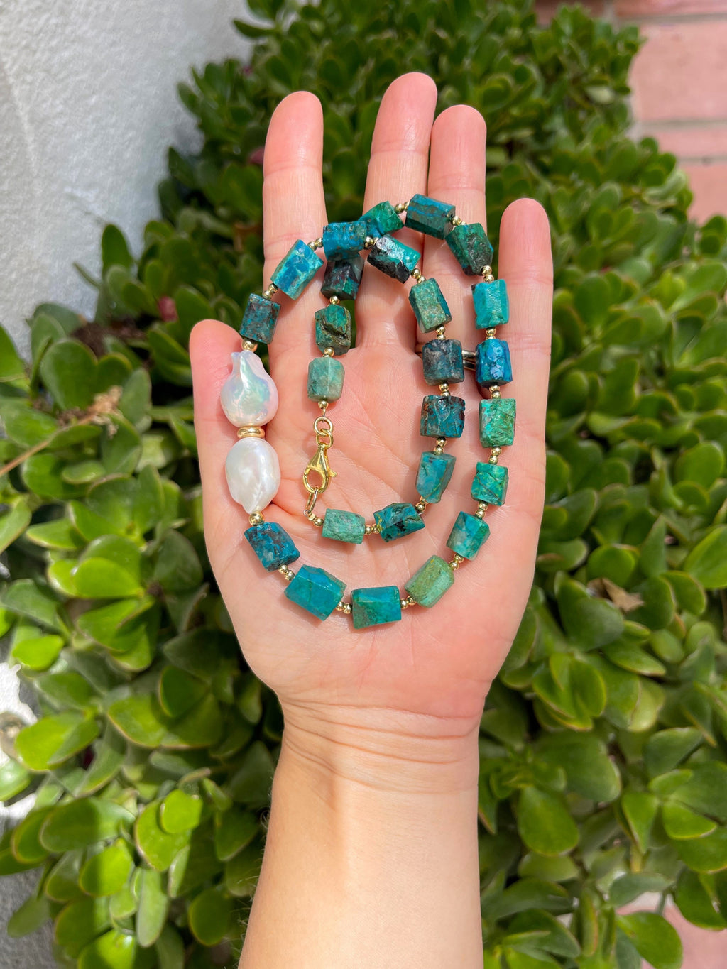 Baroque Chrysocolla and Pearl Statement Necklace