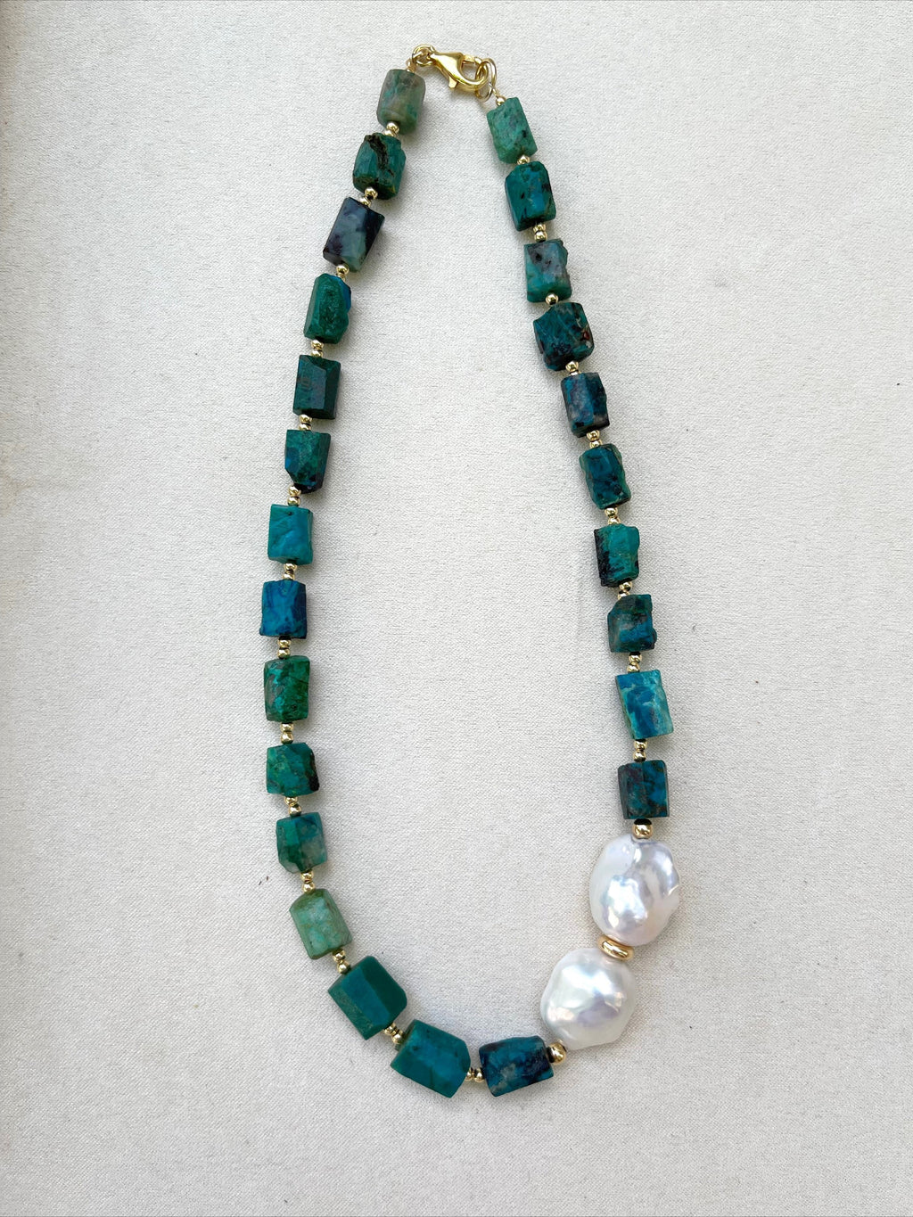 Baroque Chrysocolla and Pearl Statement Necklace