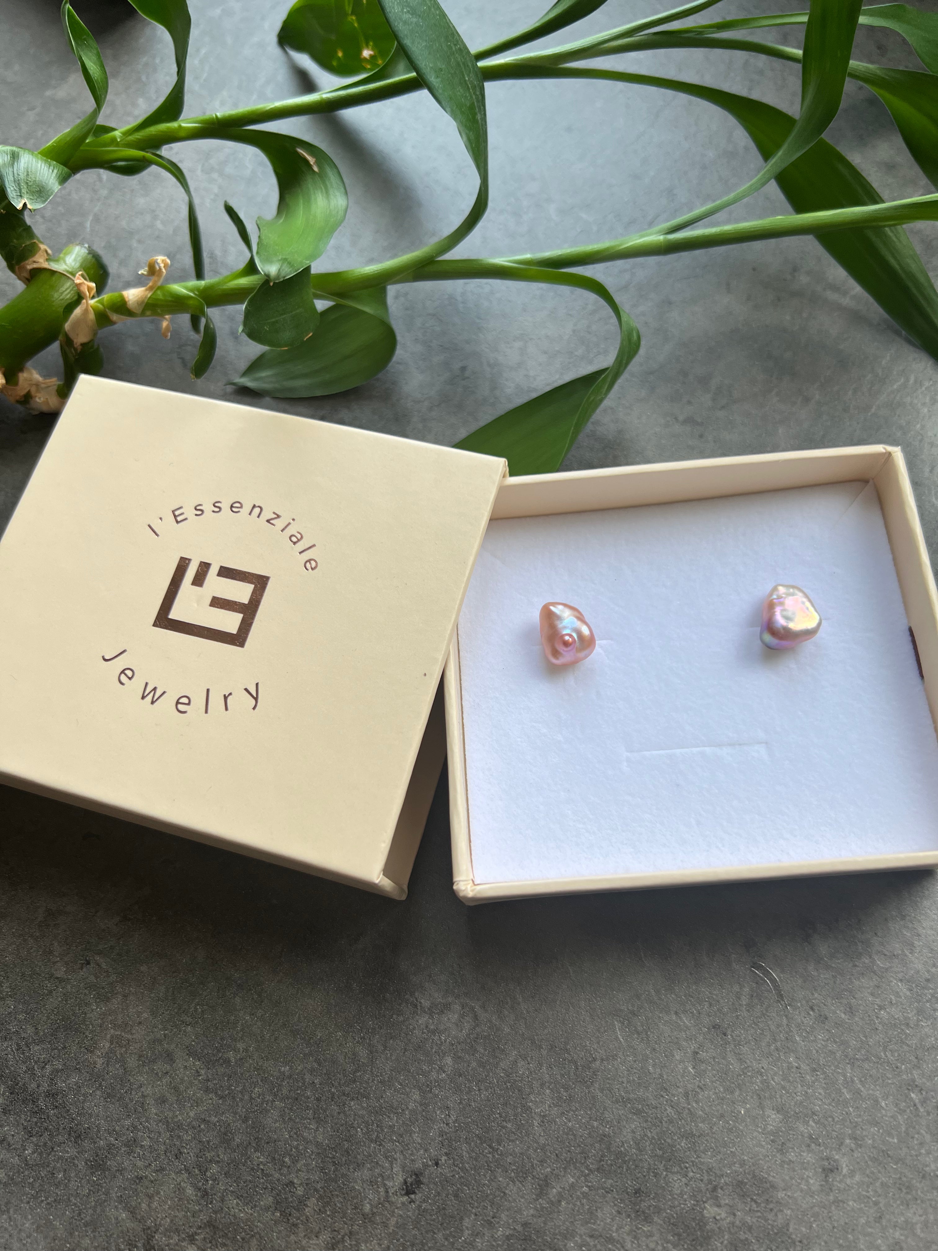Purple keshi pearl stud earrings