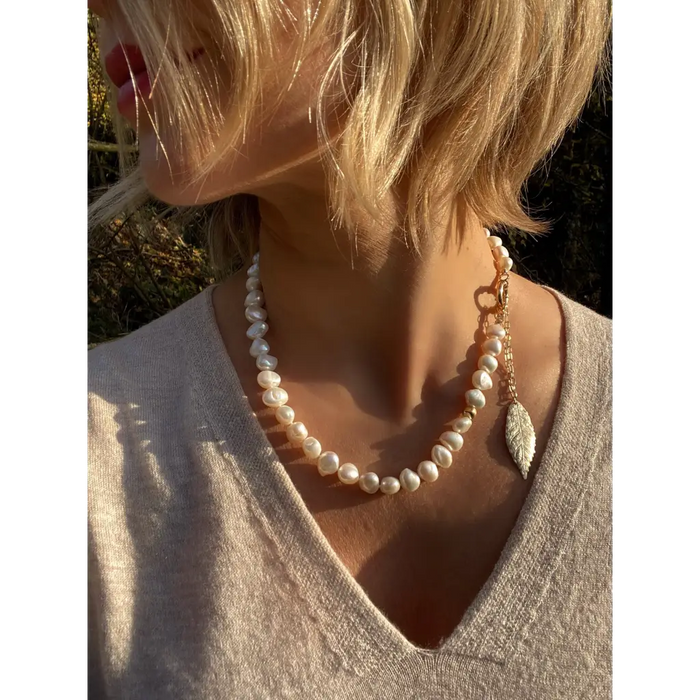 Irregular fresh water pearls necklace with gold plated