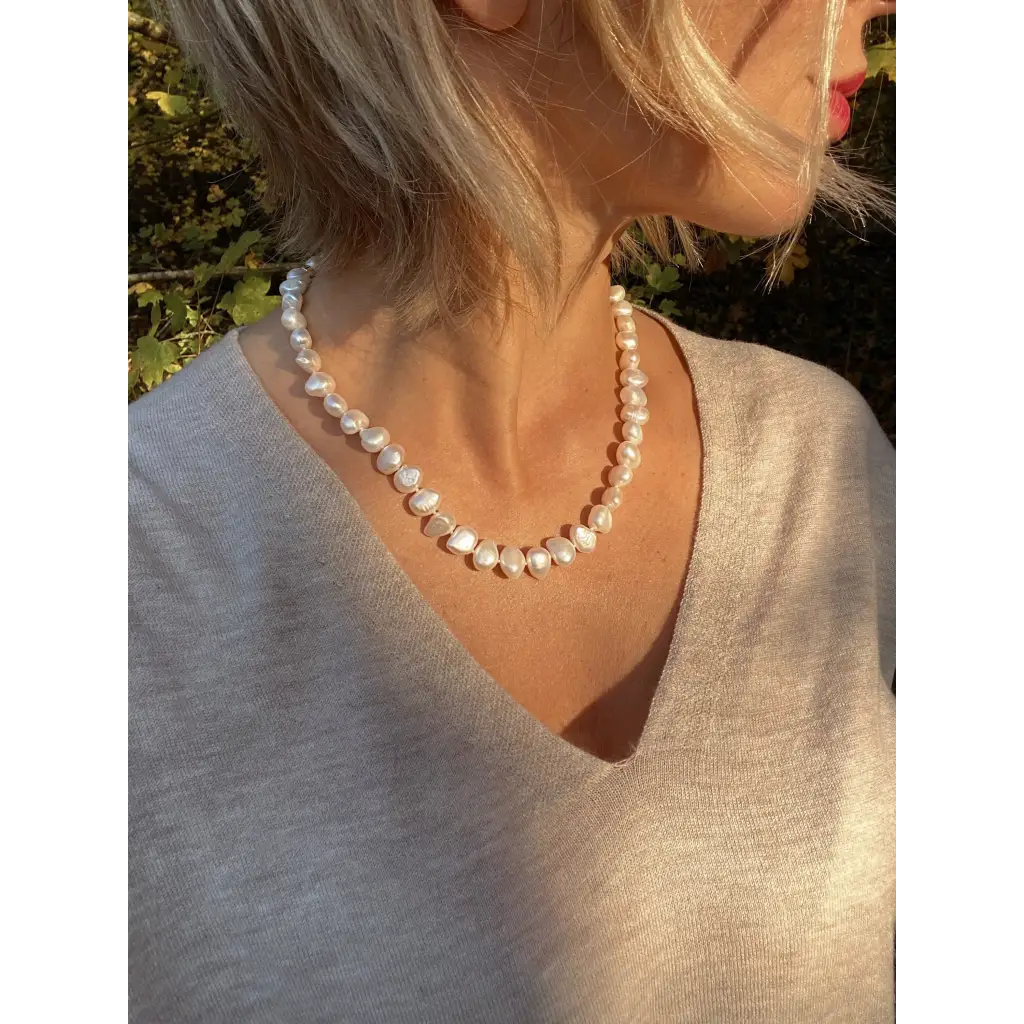 Irregular fresh water pearls necklace with gold plated
