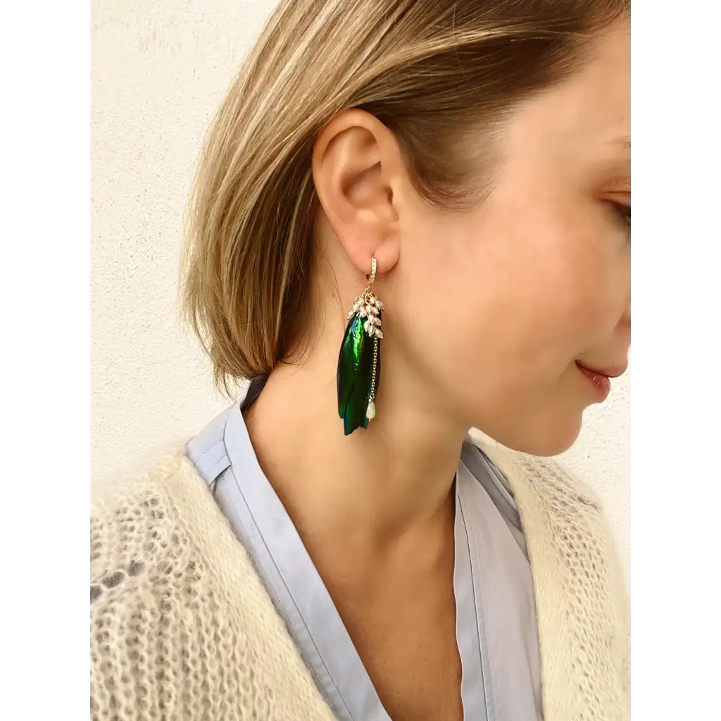 Jewel beetle Elytra wings mismatched earrings with fresh