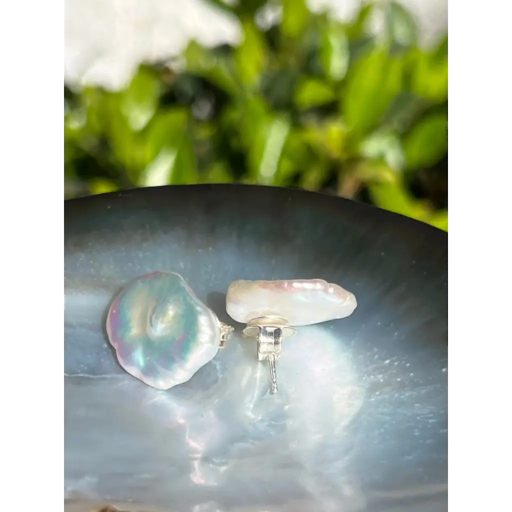 Keshi pearl studs large petal pearl stud earrings Pearl