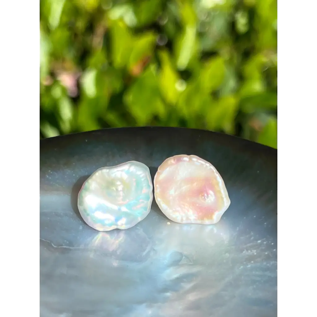 Keshi pearl studs large petal pearl stud earrings Pearl