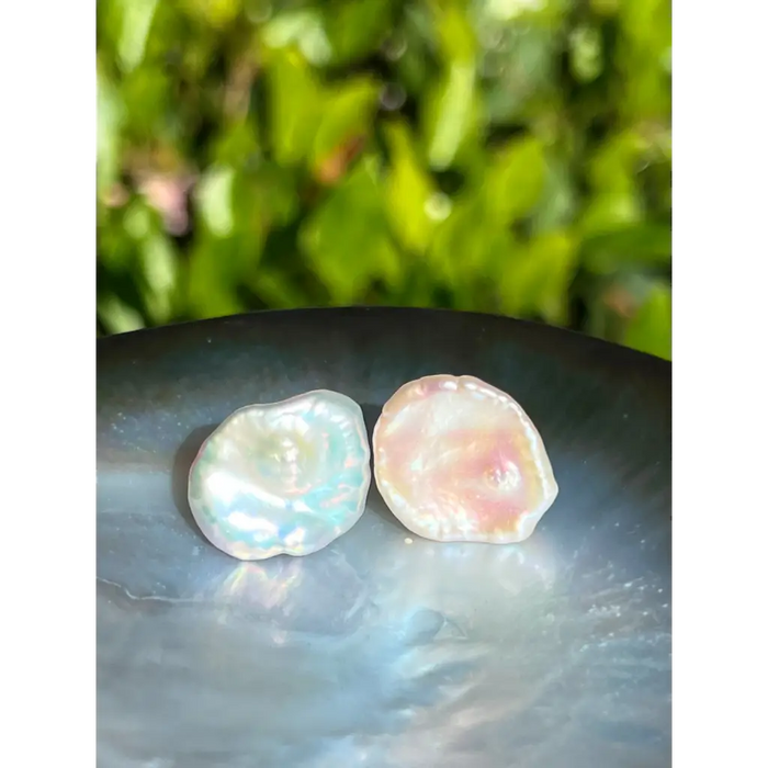 Keshi pearl studs large petal pearl stud earrings Pearl