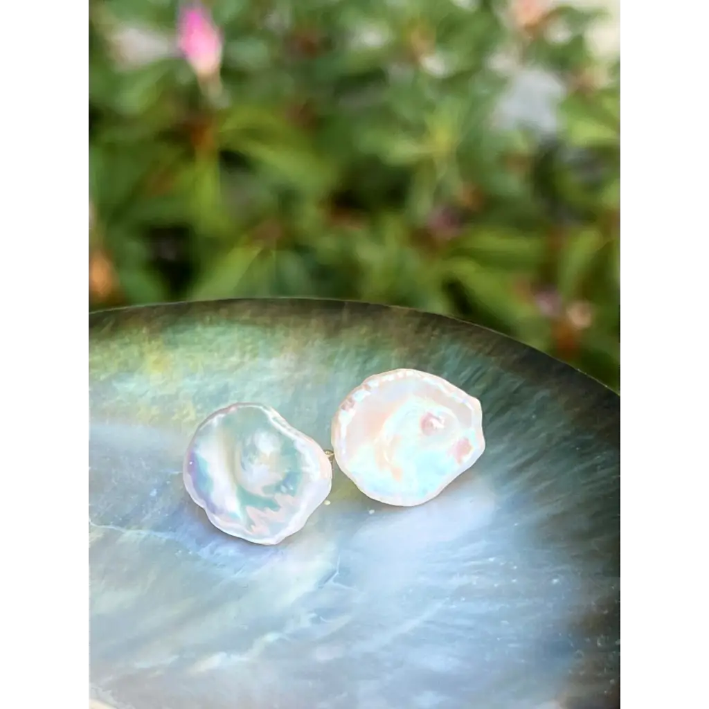 Keshi pearl studs large petal pearl stud earrings Pearl