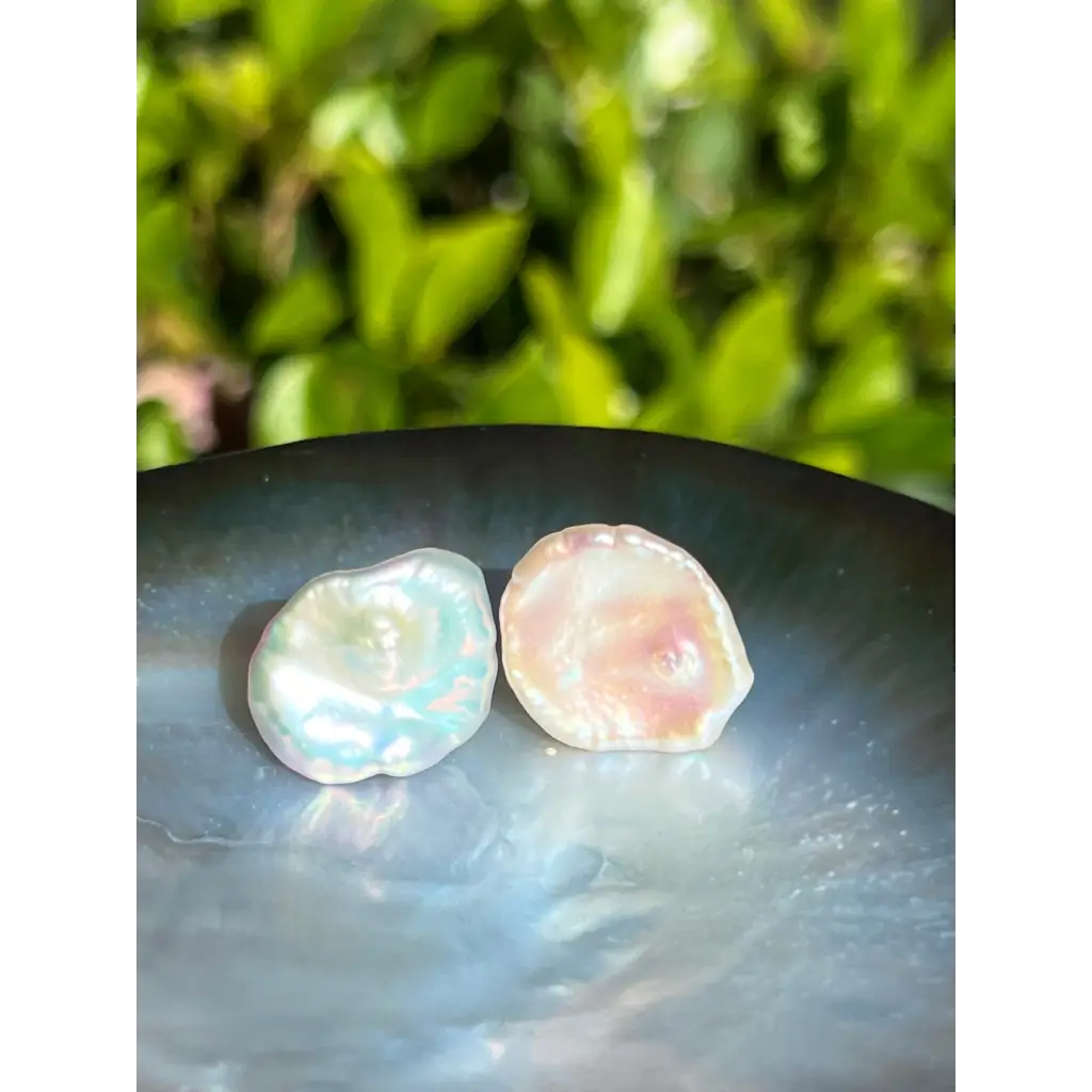 Keshi pearl studs large petal pearl stud earrings Pearl
