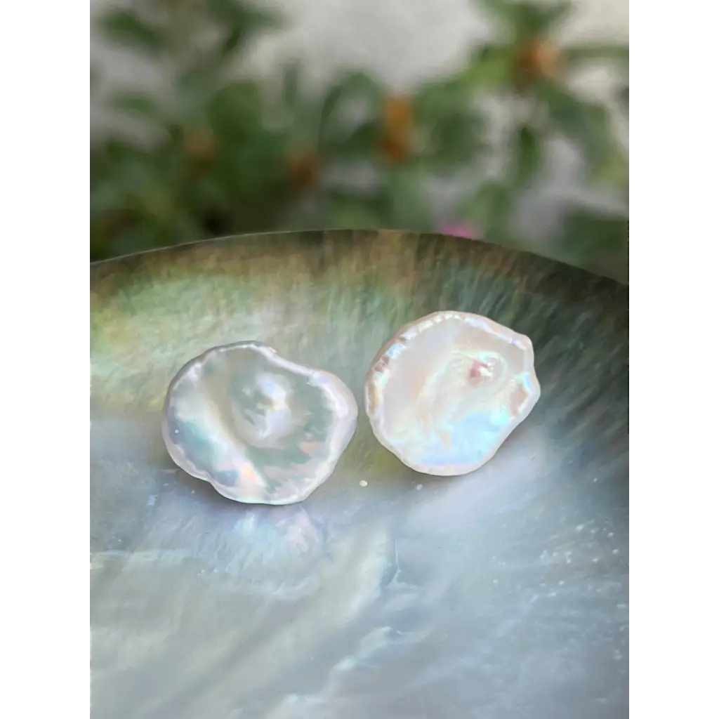 Keshi pearl studs large petal pearl stud earrings Pearl