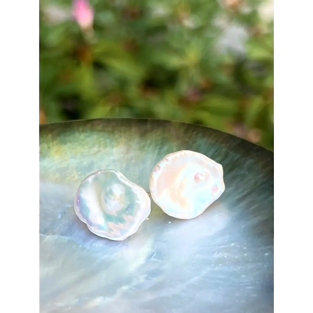 Keshi pearl studs large petal pearl stud earrings Pearl