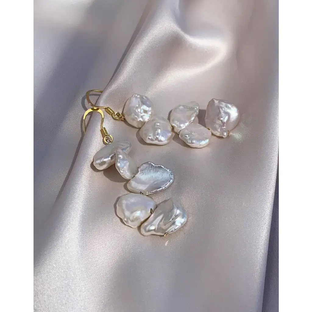 Keshi pearls and Gold Plated Silver earrings Baroque Pearl