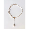Keshi pearls and gold plated silver paperclip chain necklace