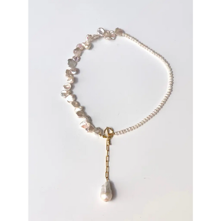 Keshi pearls and gold plated silver paperclip chain necklace