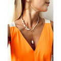Keshi pearls and gold plated silver paperclip chain necklace