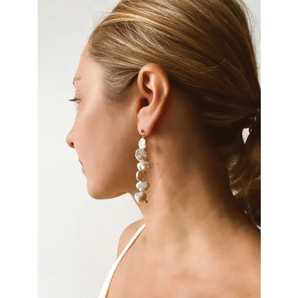Keshi pearls drop earrings gold filled silver studs silver