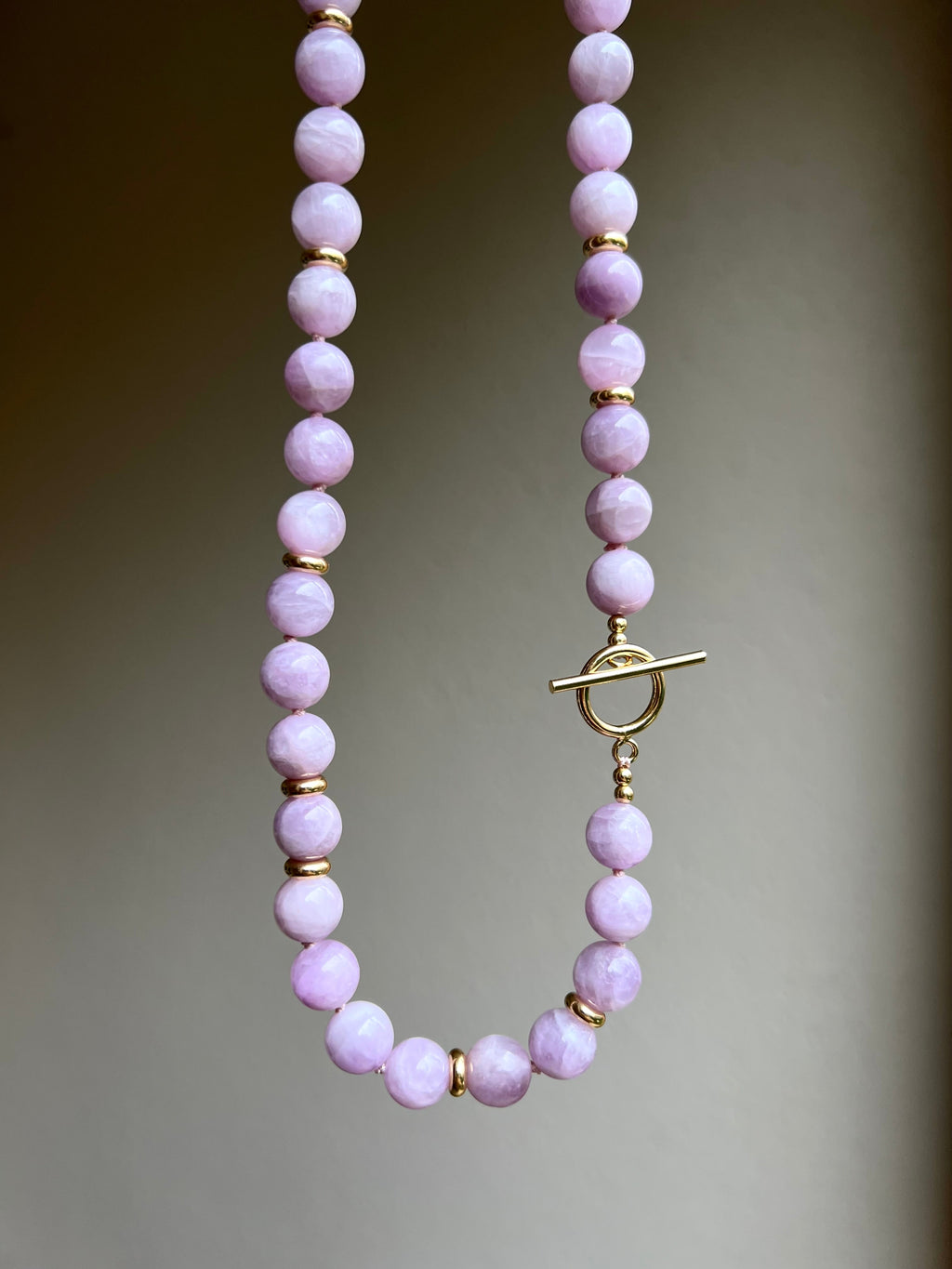 Kunzite classic beaded necklace with gold vermeil details